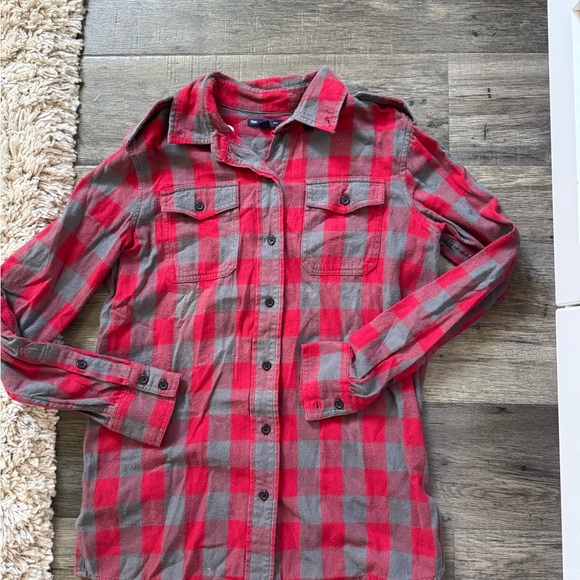 GAP Tops - GAP Red and Gray Plaid Shirt